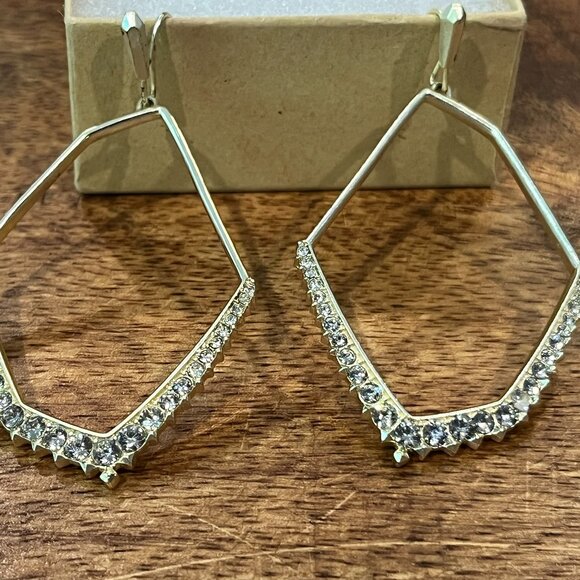 Kendra Scott Open Frame Drop Nell Earrings, Hoop French Wire CZ Yellow Gold Tone - Picture 5 of 7